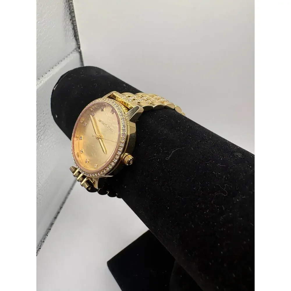 Michael Kors Women Watch Gold Crystal Pave Bezel Champagne Dial Bracelet Gold